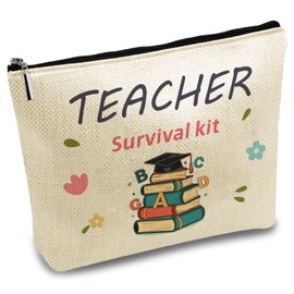 CREATCABIN Cosmetic Bag Recognition Teachers School Survival Kit Bag Zip Books Polyester Rectangular Small Makeup Storage Bag for Business Cosmetics Graduation Gifts 18 x 25 cm