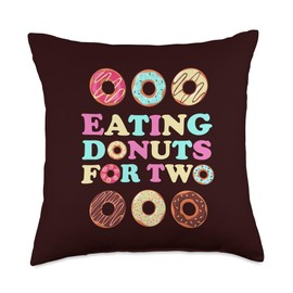 Expectant Mama Funny Donut Lover Funny Mother Baby Pregnant Mom Eating Donuts for Two Funny Pregnancy Doughnut Throw Pillow, 18x18, Multicolor