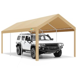 COBIZI Carports 10x20 Heavy Duty Car Tent Garage 2.0, Galvanized Frame Car Canopy Outdoor Shelter Waterproof & UV Protected with Windproof Ropes & Built-in Sandbags for Car Truck Boat, Khaki