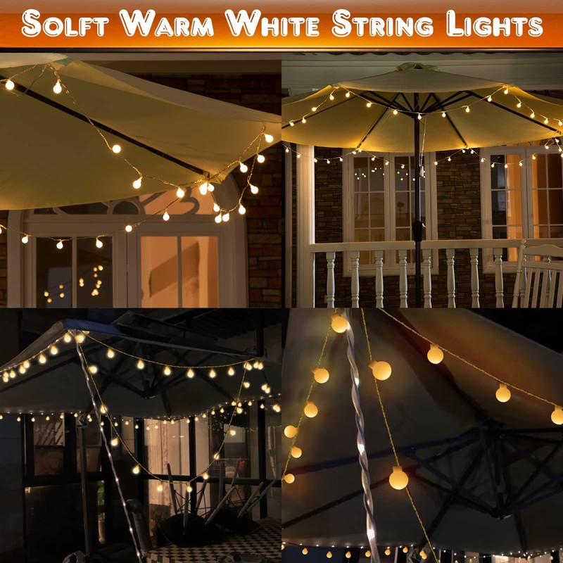 32 Feet Patio Umbrella Lights, 8 Lighting Modes LED String