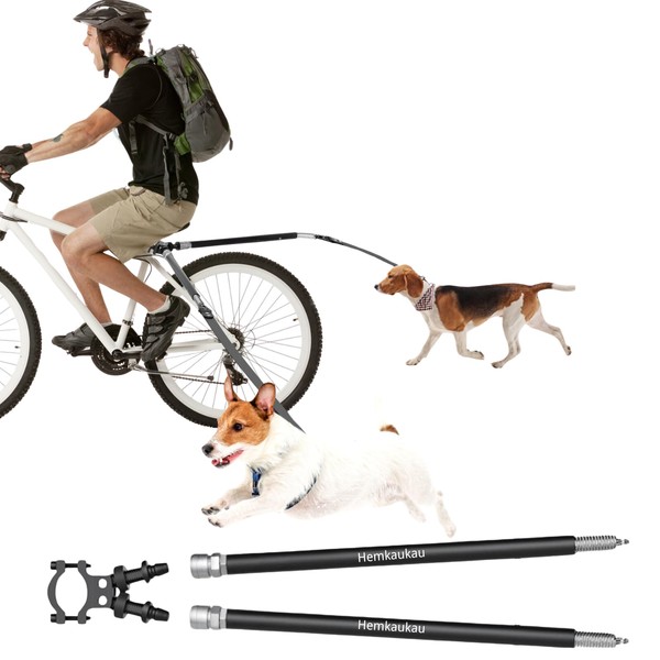 Hemkaukau Rotating Dog Bike Leash for 2 Dogs Flexible Quick