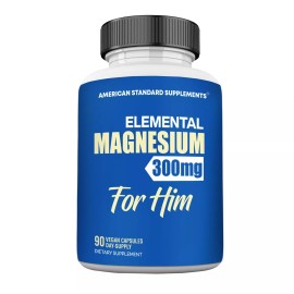 American Standard Supplements Magnesium Glycinate for Men - 300mg Per Capsules - 90 Veggie Capsules