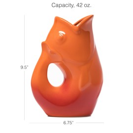 Gurgle Pot Fish Pitchers Set of 3 - Large Gradient Orange Red (42 oz) with 2 Baby Coordinating Gurgle Pots (3oz), Red and Orange. Multiple Purpose, Beverage Pitcher and Creamers, Flower & Bud Vases.