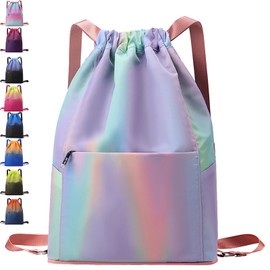 AUNGKWANG Gym Bag Sports Bag Men and Women Waterproof Colour Gradient Sports Bag Foldable Large Capacity Bag with Drawstring Backpack Drawstring Bag Men Girls, Blue Purple