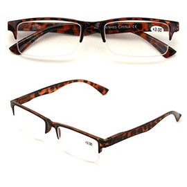 2 Pairs Rectangular Half Rim Reading Glasses - Simple Classic Reader (Tortoise, 2.00)