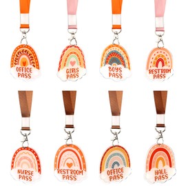 CORNER LACE 8Packs Boho Acrylic Hall Pass Lanyards Set, Unbreakable School Passes & Soft Lanyards Set, Elementary Middle School/Teacher Supplies for Classrooms Hall Library Restroom Nurse Office