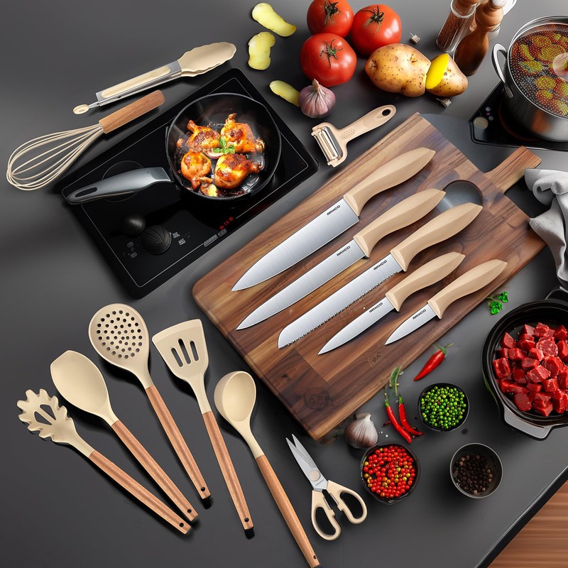RAXCO Cooking Utensils Set,12-Piece Kitchen Utensils and Accessories,6-Piece Knife set,utensilios