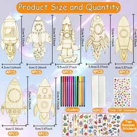 FZYESNO Rocket Toy for Children, DIY Creative Set with 7 Models, 183 Wooden Craft Set Children, Children's Birthday Crafts, Wooden Craft Sets for Children, Space Children's Birthday, Wood Crafts from
