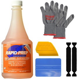Rapid Prep Pre-Cleaner 32oz for Wax, Grease, and Oil Removal, Non-Hazardous and Non-Flammable Formula for Safe Pre-Cleaning of Automobile Paint, Metals, Signs, and Glass Surfaces + Toolkit