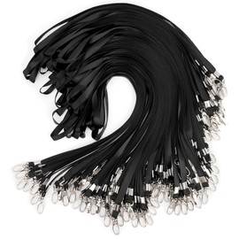Segus Pack of 100 Lanyards with Carabiner Hooks for Office School, Imitation Nylon Lanyards, as Holder for ID Sleeves, Keys, Name Tags and Plastic Cards, Black