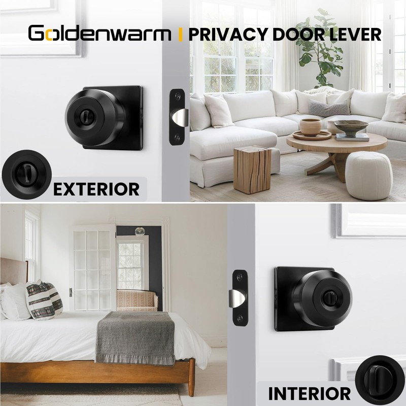 goldenwarm Black Door Knobs, Matte Black Privacy Door Knob Interior,