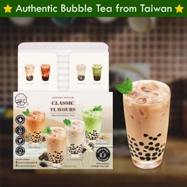 Bubble Boba Tea Kit with Instant Tapioca Pearls and Milk Tea Powders | Makes 8 Drinks | Assorted Classic Flavours include Classic, Matcha, Thai, Vanilla in Individual Sachets | By Moriyama Teahouse