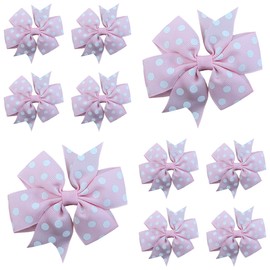 Light Pink Polka Dot Hair Bows Clips Slides Grips 3" inch Vibrant Soft Ribbon Girls School Pinwheel Hairbows 10pcs