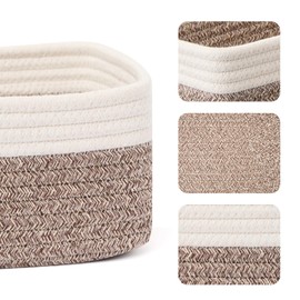 MiniArk Small Storage Baskets for Organizing | Closet Organizer Bins | Shelf Toy Basket | Woven Rope Baskets | Cube Decorative Box | Shallow Basket | 11.5x7.5x4.7” | 4 Packs White Brown