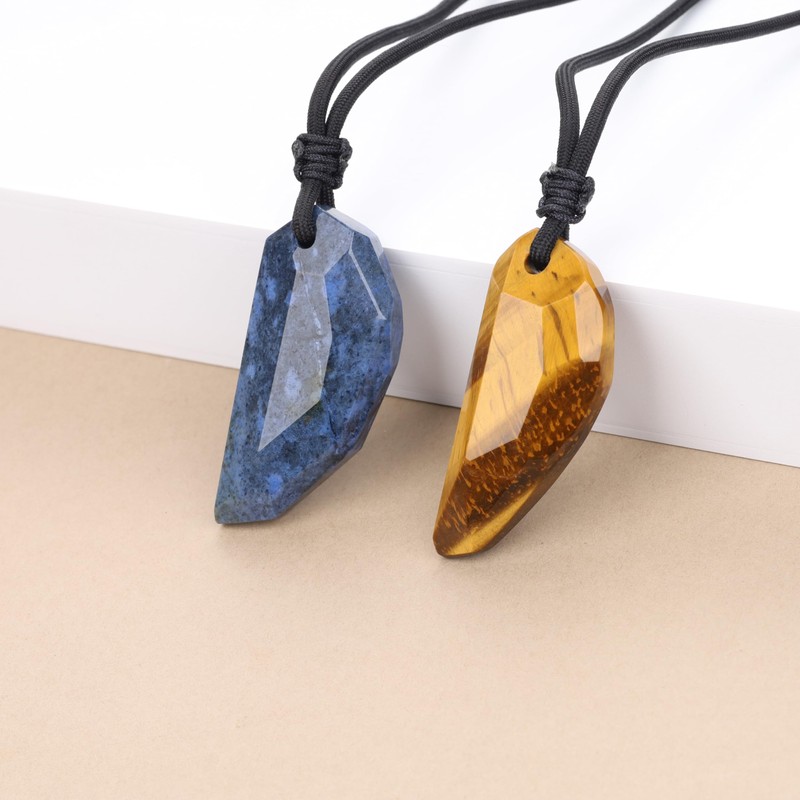 COAI Men's Gemstone Wolf Tooth Pendant, Stone, African Blue Stone