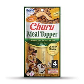 INABA Churu Meal Topper for Dogs, Complete & Balanced, Creamy, Lickable Purée Dog Food Topper, 0.5 Ounce Tube, 4 Tubes (4 per Pack) Chicken Recipe