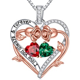 PENACINY Forever Double Heart Necklaces Gifts for Women, S925 Sterling Silver Jewelry with Birthstone Pendant, Birthday Gifts for Mom,Wife,Girlfriend,Daughter, Sister, Her