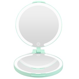osteplus Travel Magnifying Mirror with 3 Colors Light, 7'' 1X/10X Makeup Mirror for Pocket, Travel, Rechargeable Portabler 2-Sided Mirror with Touch Dimming for Girls,Women by Green