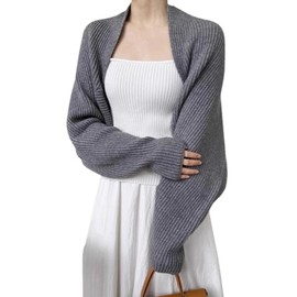 Toor Soa Women's Bolero Cardigan, Long Sleeve, Knit, Short, Dolman Sleeve, gray