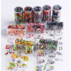 Markenlos 10Rolls Foil Stickers Abstract Face Line Rose Nail Art Transfer Paper Wrap Decor