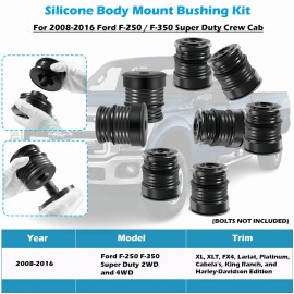 Sunluway Silicone Body Mount Bushing Kit for Ford Super Duty F-250 F-350 Crew Cab 08-16