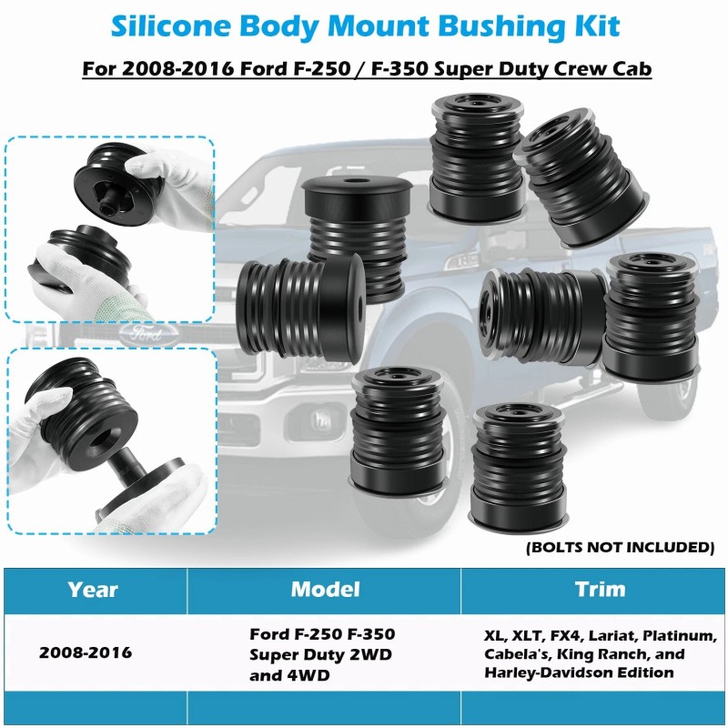 Sunluway Silicone Body Mount Bushing Kit for Ford Super Duty
