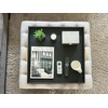 HofferRuffer Extra Large Square Serving Tray, Elegant Faux Leather Ottoman