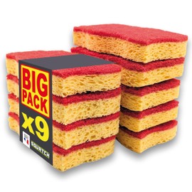 SQUATCH® Power Kitchen Sponges, 9 Pack, Large Economy Pack, Abrasive for Difficult Scrubbing, Cellulose for Cleaning, Red Side for Scrubbing, Dual Action & Ultra Absorbent