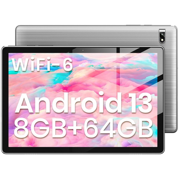 TPZ Tablet 10 Inch Android Tablet, 8 (4+4) GB RAM + 64GB ROM (1TB TF) Android 13 Tablet PC, 7000 mAh, 1280 x 800 IPS Touch Screen, 2.4G+5G WiFi 6, Dual Camera/Bluetooth 5.0, Google GMS/Type C (2024)