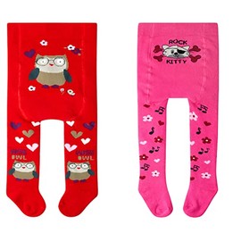 C&C KIDS Girls' Baby Thermal Tights Crawling Tights Pack of 2 Cotton, red / pink