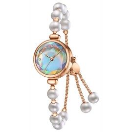 ADSBIAOYE Elegant Pearl Bracelet Watch for Women Fashion Small Round dial Jewelry Wristwatch Women Analog Quartz Waterproof Dainty Gold Ladies Gift Watch (White)