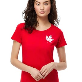 Womens Canada Maple Leaf T-Shirt - Handmade Premium Canada Shirt L2 (Deep Red, S)