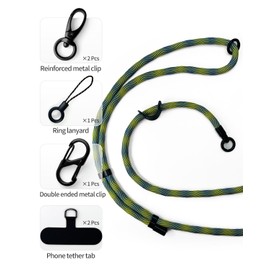 Universal Phone Lanyard, Adjustable Crossbody Cell Phone Lanyard Neck Strap with 2 Lobster Clips, 2 Phone Tether Tab, Two-Color Braided Phone Strap Compatible with Most Smartphones (Yellow&Blue)
