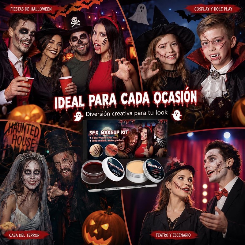 Sangre Falsa y Cera para Cicatrices, Kit de Maquillaje para