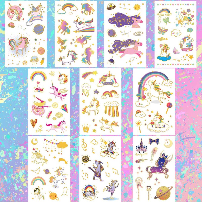 Fanoshon Temporary Tattoos, Over 100 Tattoos, Unicorn, Sparkling, Cute, Children,