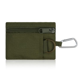 AdiStylinno Mini Wallet for Men and Women, Canvas Coin Purse, Nylon Tactical Small Purse with Zip, Mini Change Purse with Key Ring and Carabiner, Green, Minimalist