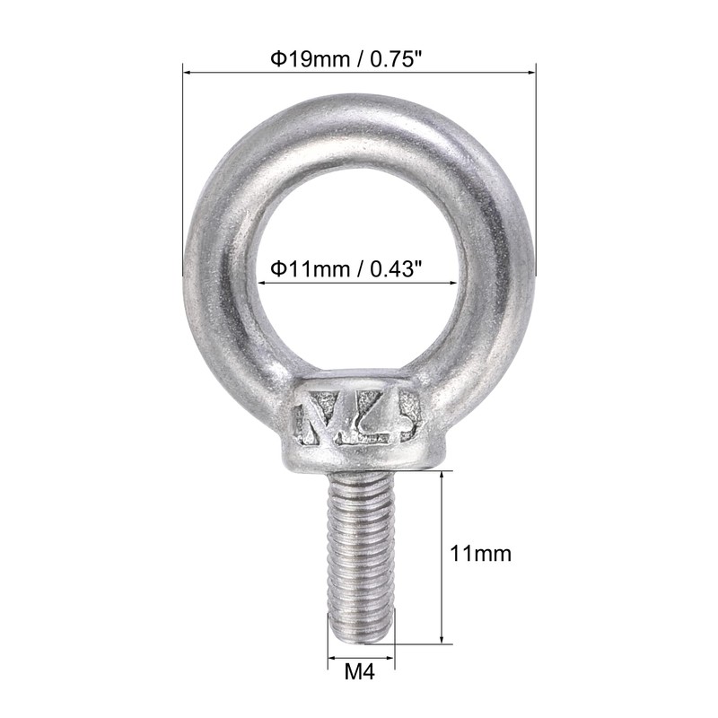 sourcing map Lifting Eye Bolt M4 x 11mm Male Thread