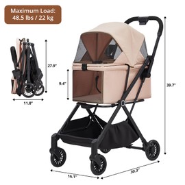Deluxe Pet Stroller for Small Dogs & Cats – Heavy Duty Foldable Dog Stroller with Shock-Absorbing Wheels, Ventilated Mesh & Canopy – Travel Carrier for 2 Pets Up to 25Lbs, Perfect for Walking, Shoppin