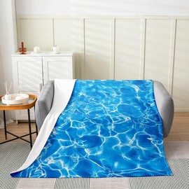 Swimming Pool Fleece Blanket,Blue Water Ripple Abstract 3D Plush Blanket for Kids Teens,Lovely Room Decor,Summer Underwater Geometry Flannel Blanket,Twin 60"x80"