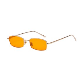qinqilanqi-S Retro Rectangular Sunglasses Classic Slim Metal Frame Glasses for Men and Women Orange Sunglasses, Gold/Orange