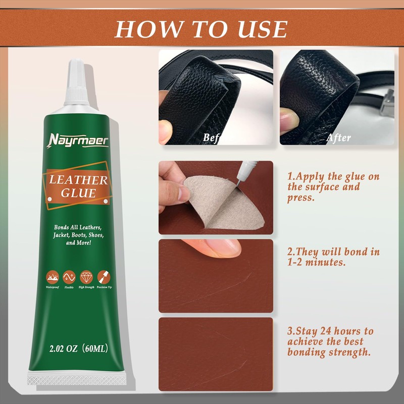 Nayrmaer Leather Glue, 60g Special Leather Adhesive, Permanent Clear Washable