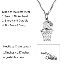 BNQL Basketball Lovers Gifts Necklace Basketball Hoop Sports Pendant Necklace Sports Jewellery Gifts for Men Boys Women Girls, Stainless Steel