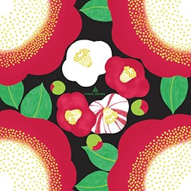 Sanyo Shoji AMB-03B Cotton Small Furoshiki Camellia, Black