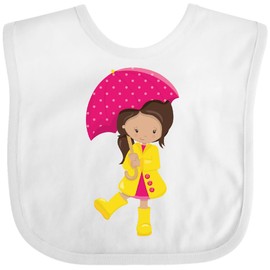 inktastic Latina Girl, Cute, Girl in Raincoat, Umbrella Baby Bib White 460b7