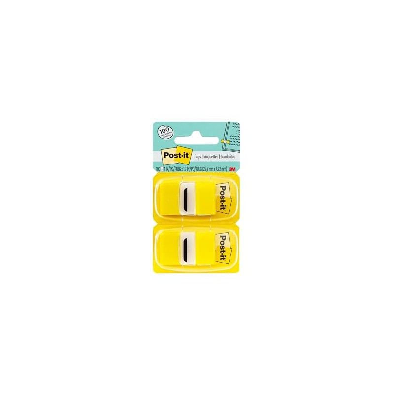 Post-it 680-YW2 Flags Value Pack, Yellow, 1-Inch Wide, 50/Dispenser, 12-Dispensers/Pack