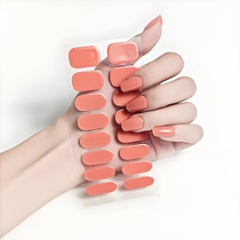 Semi Cured Gel Nail Strips - Flaming Orange Gel Nail Wraps for UV/LED Lamp, Easy Apply Stick-On Nails with Elegant Designs, Long-Lasting Salon-Quality DIY Manicure