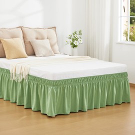 RIMELA Bed Skirt Queen Size 15 Inch Drop, Elastic Bed Skirting for Adjustable Bed Base and Frame, Bedding Dust Ruffle Easy to Install, Wrap Around Bedskirt (Sage Green)