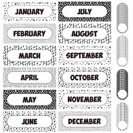 60 Pcs Monthly Headliners Painted Dots on White Months of The Year for Classroom Monthly Bulletin Board Decorations Borders Monthly Headers with 48 Round Blank Cutouts for School Bulletin