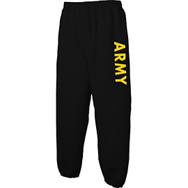 Black Classic Army Military Theme Elastic Bottom Sweatpants with Gold Print - Small