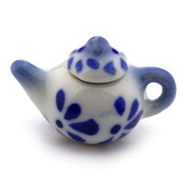 MyTinyWorld 2 x Dolls House Miniature Handmade Blue Spotted Ceramic Teapots